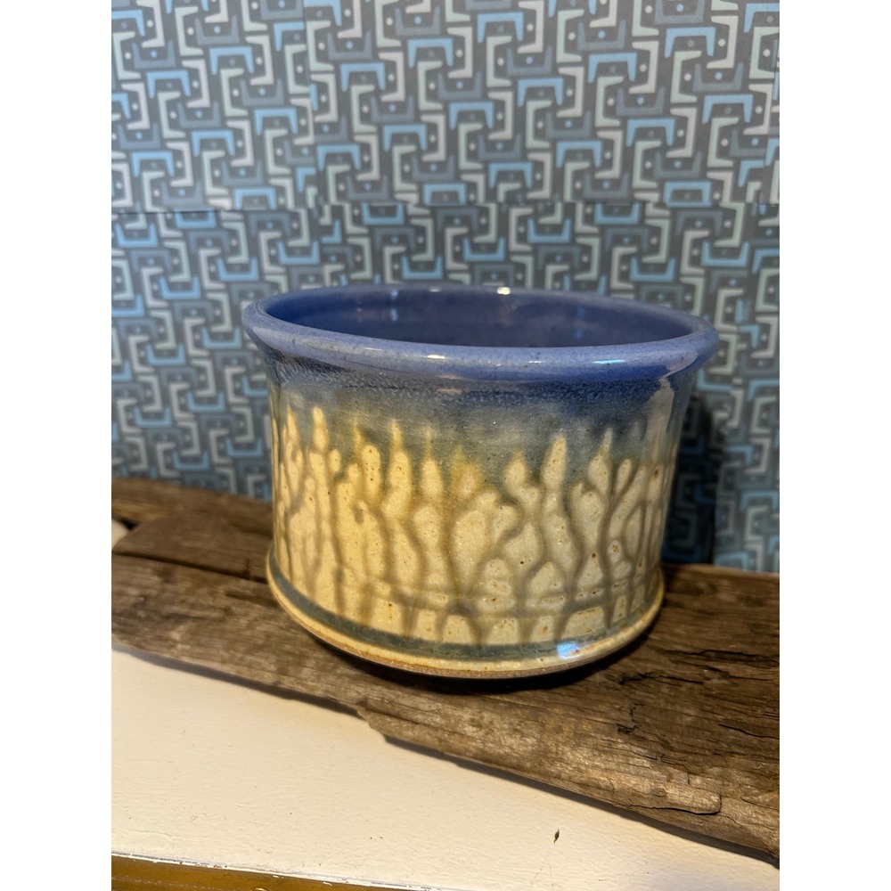 Handcrafted Blue and Cream Ceramic Planter